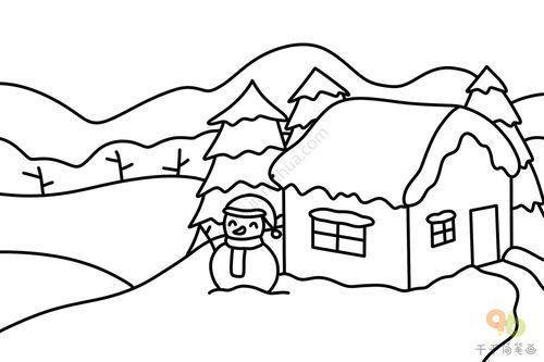 雪景简笔画图片大全,一幅幅简约而唯美的艺术画卷
